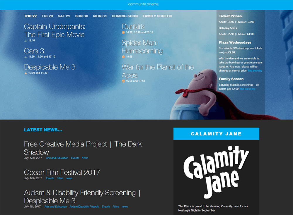 Image shows the Plaza Home page