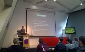 Alex Denning presenting at WordCamp London.