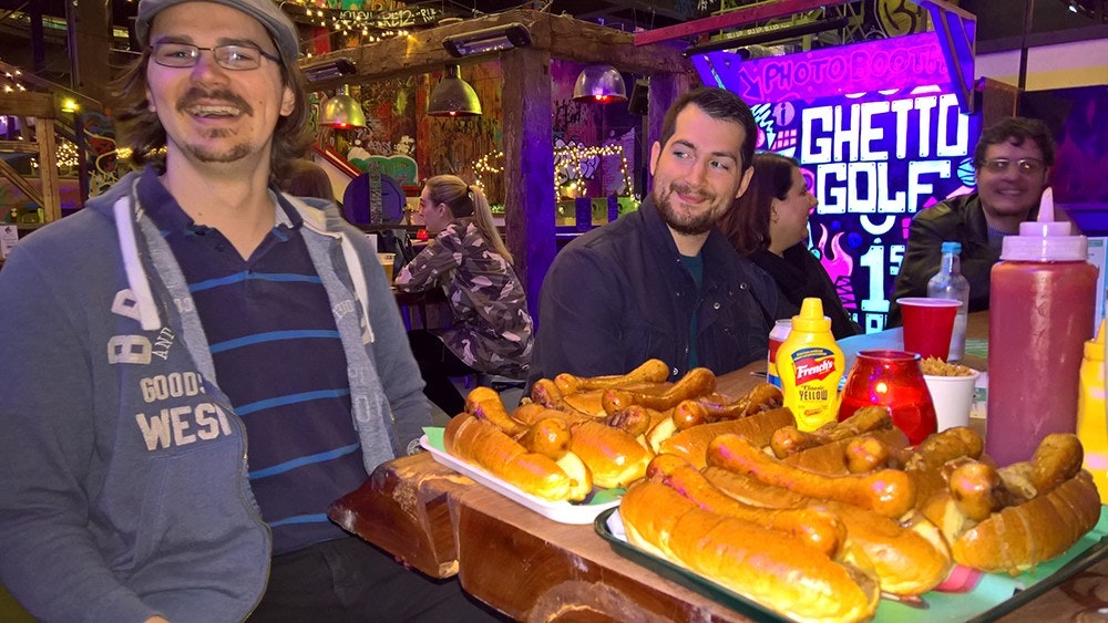 The team with a pile of hotdogs!