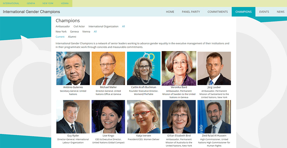 Screenshot of the Gender Champions page.