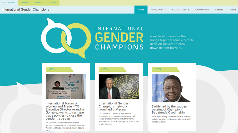 The front-end of the Gender Champions home page