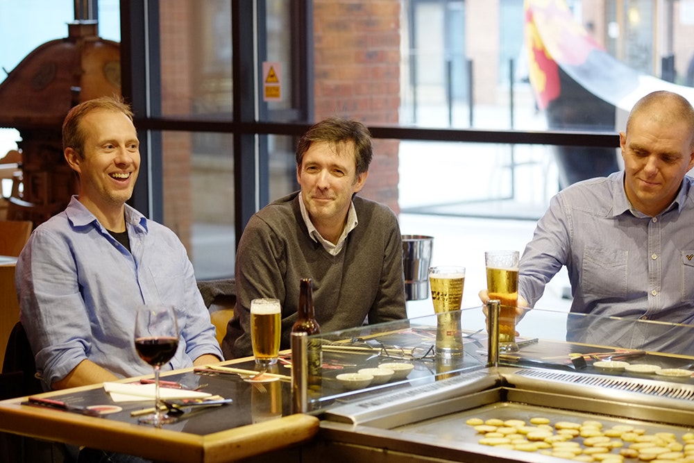 The team one lunchtime enjoying a drink.